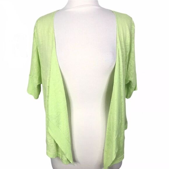 Chico's 1/M LINEN Blend Shrtslvs Neon Green Open Cardigan Women's - Picture 1 of 8
